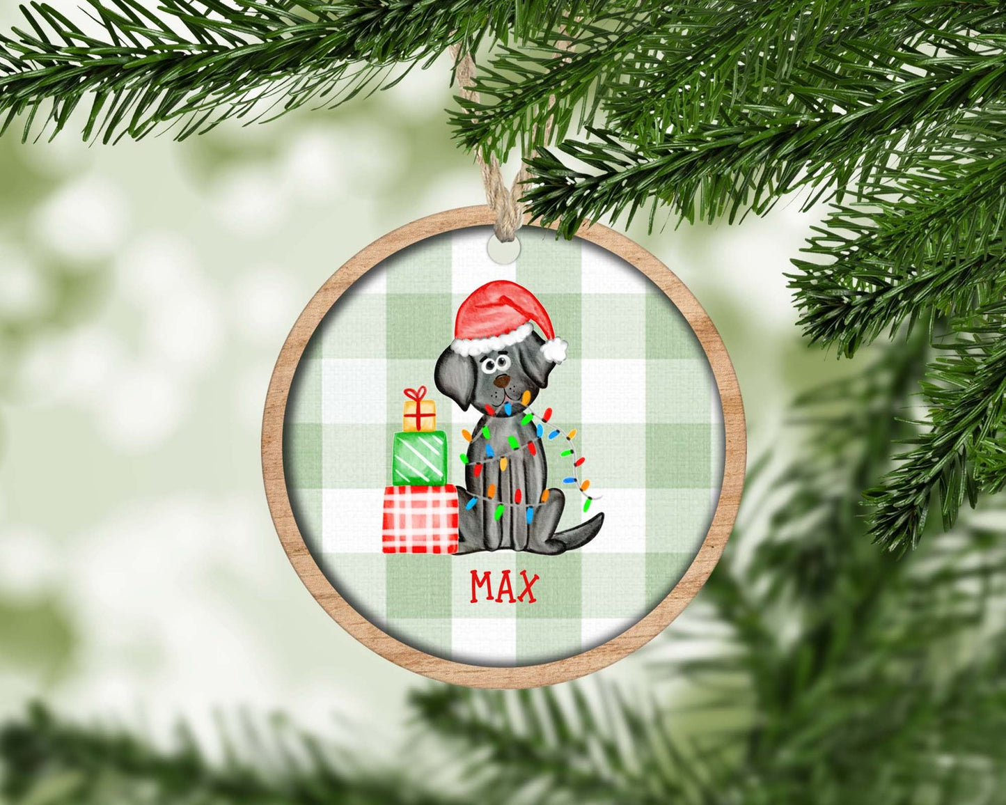 Personalized black lab boy Christmas ornament