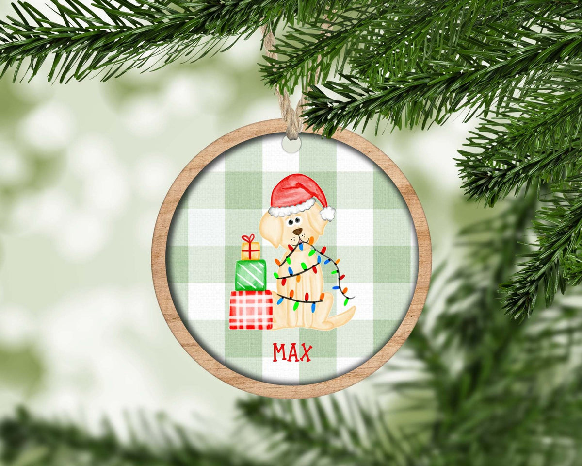 Personalized yellow lab boy Christmas ornament