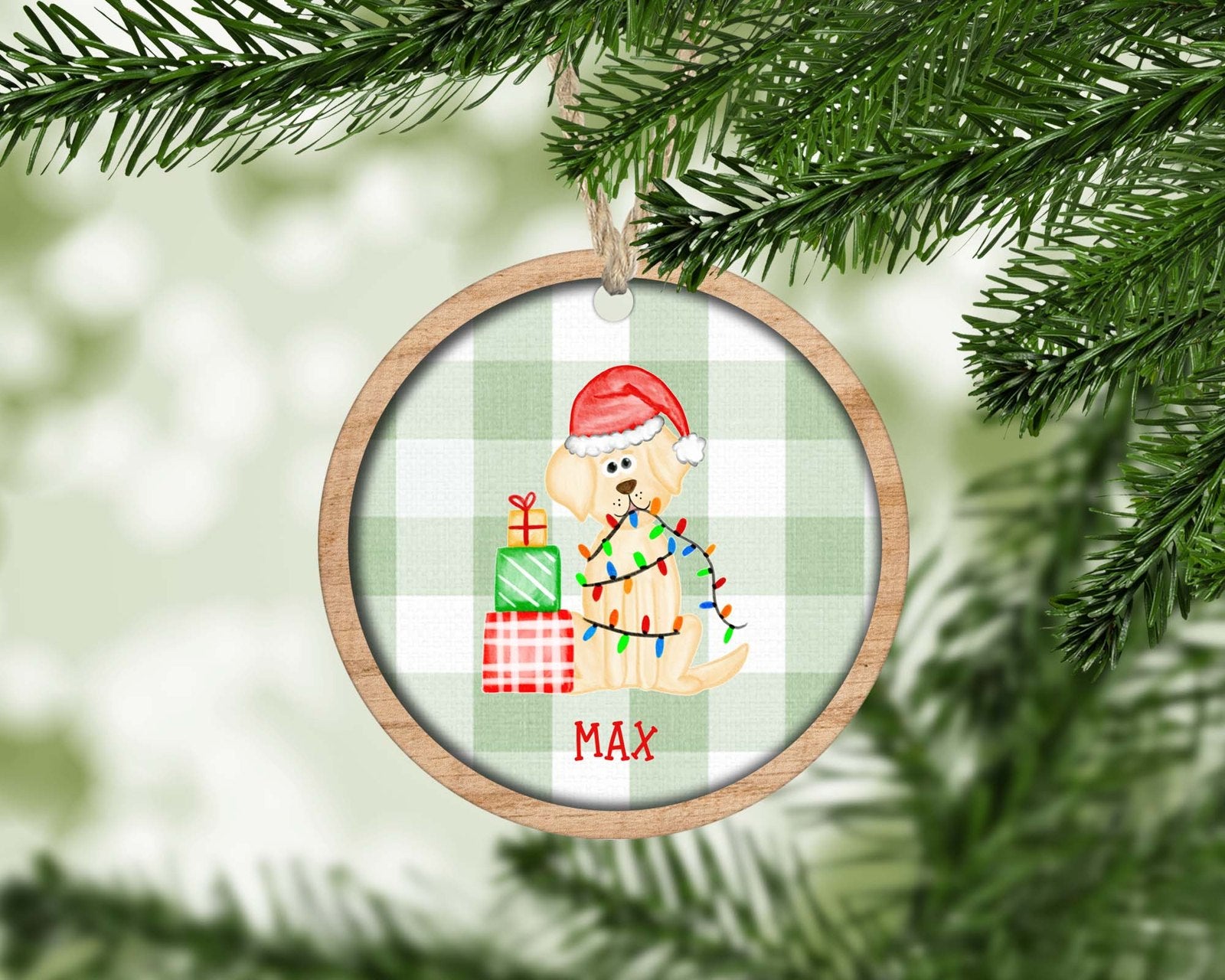 Personalized yellow lab boy Christmas ornament