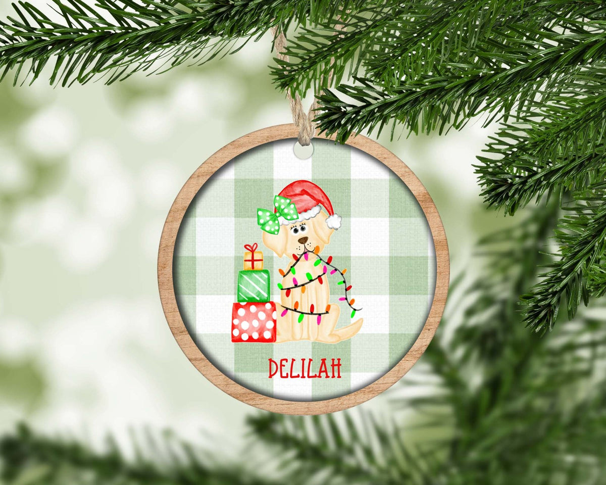 Personalized yellow lab girl Christmas ornament
