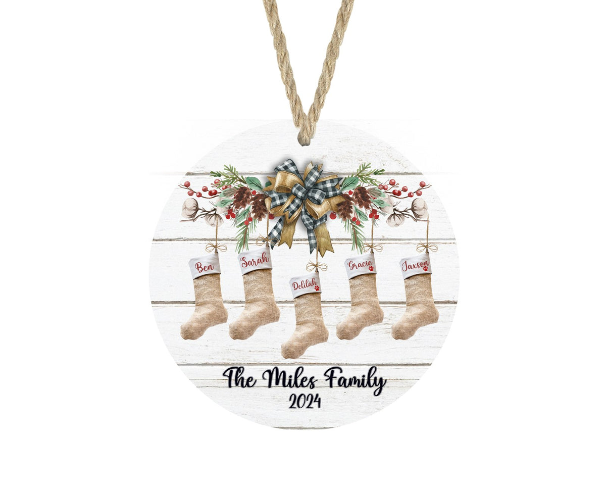 Personalized stocking mantle family name Christmas ornament