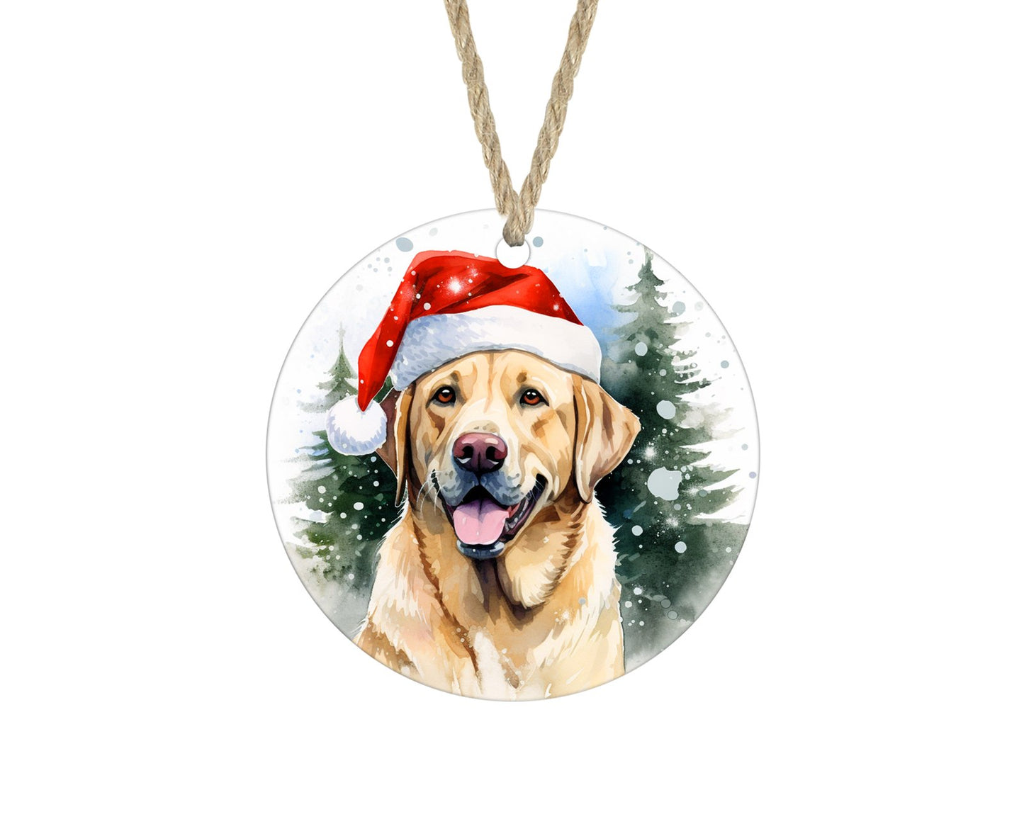 Yellow lab in Santa hat watercolor Christmas ornament