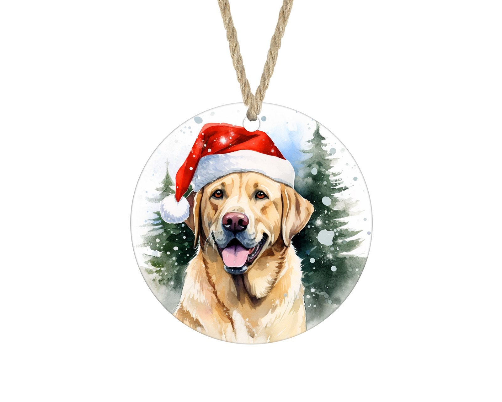 Yellow lab in Santa hat watercolor Christmas ornament