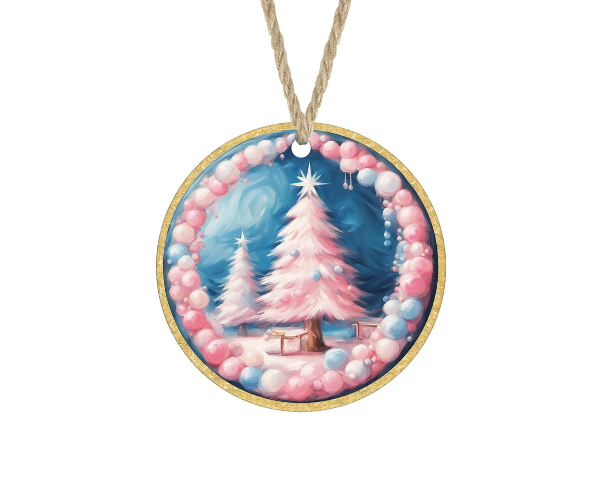 Pastel pink Christmas tree aesthetic ornament