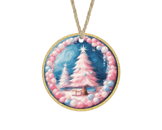 Pastel pink Christmas tree aesthetic ornament