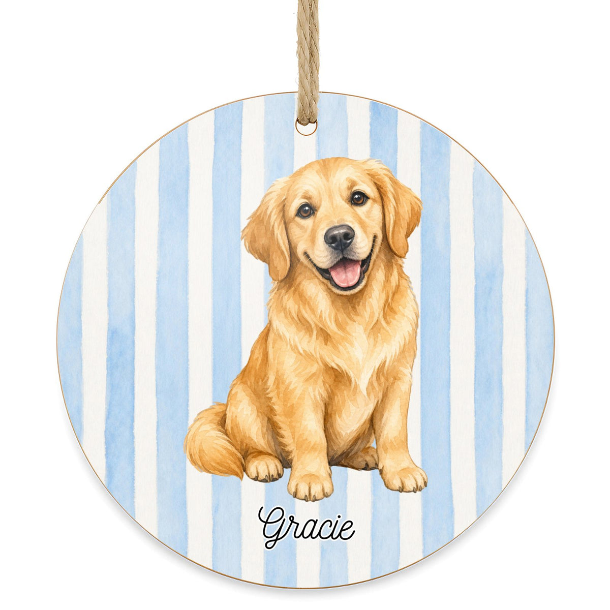 Personalized Golden Retriever dog ornament on a white background