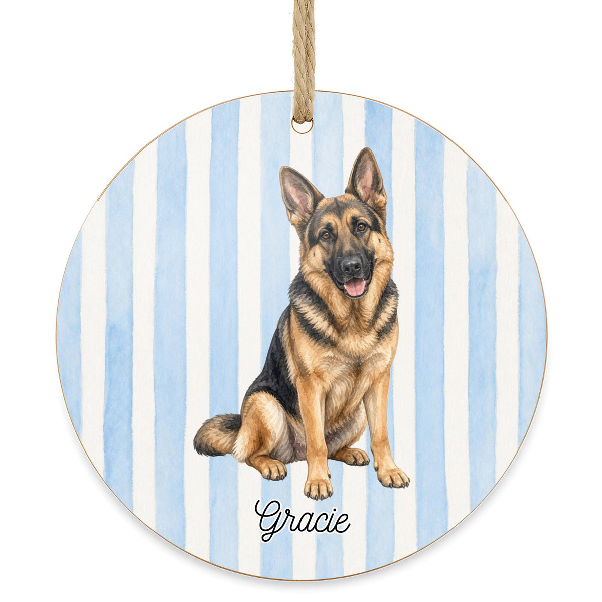 Personalized German Shepherd dog ornament on a white background