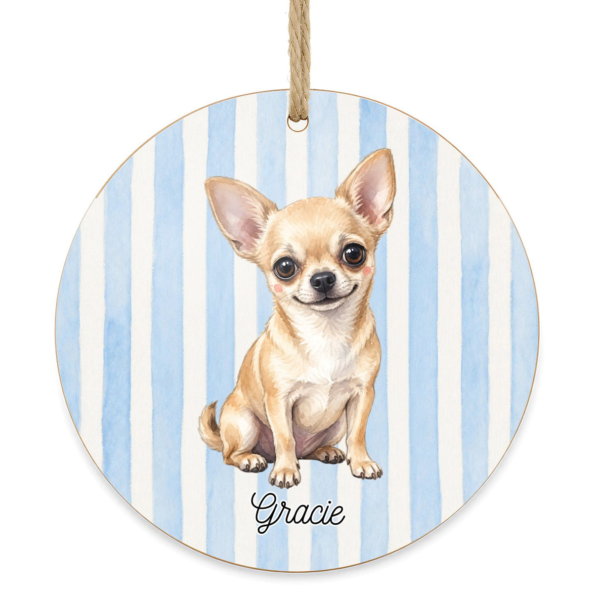 Personalized Chihuahua dog ornament on a white background