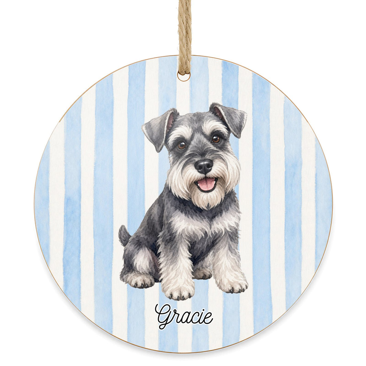 Personalized Schnauzer dog ornament on a white background