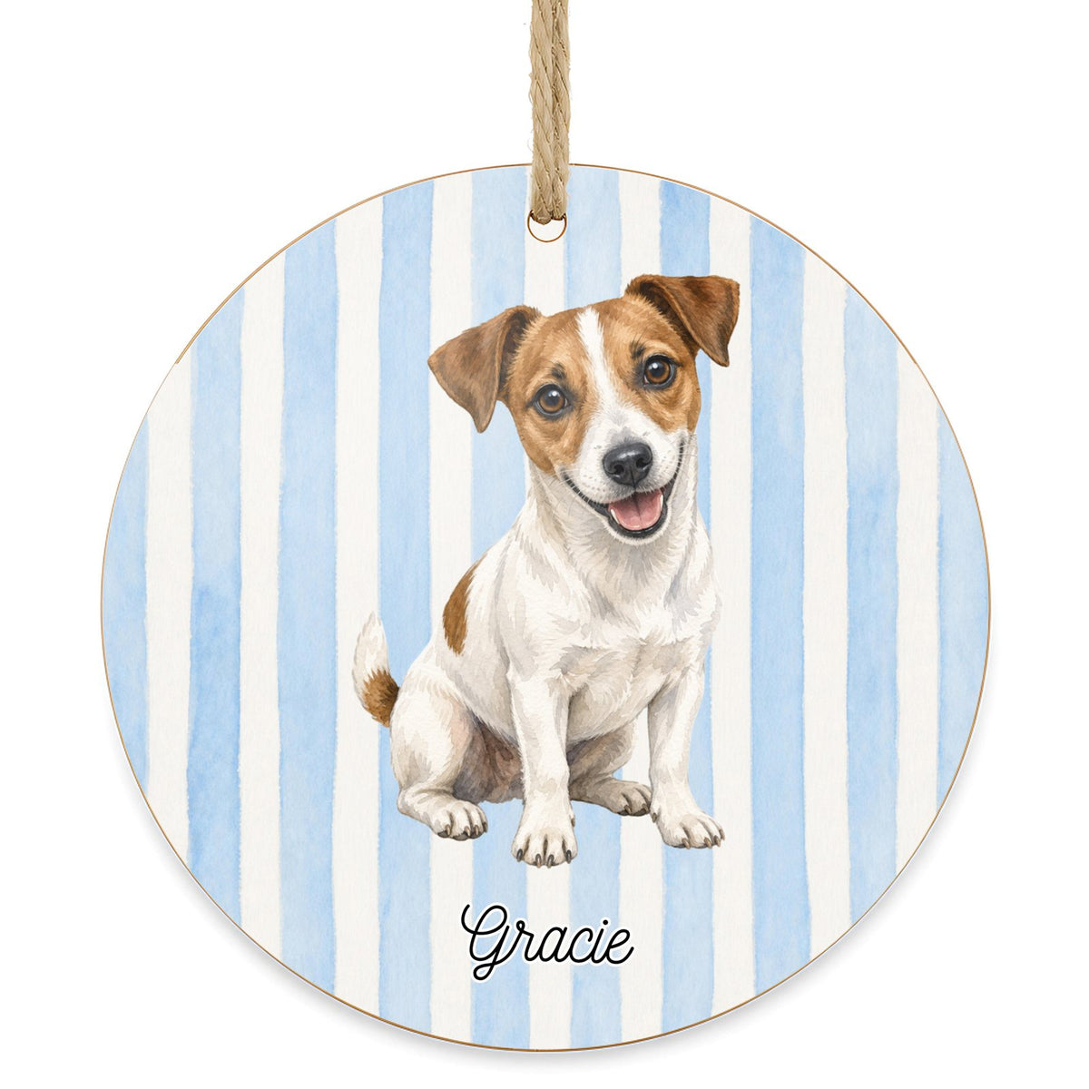 Personalized Jack Russell Terrier dog ornament on a white background