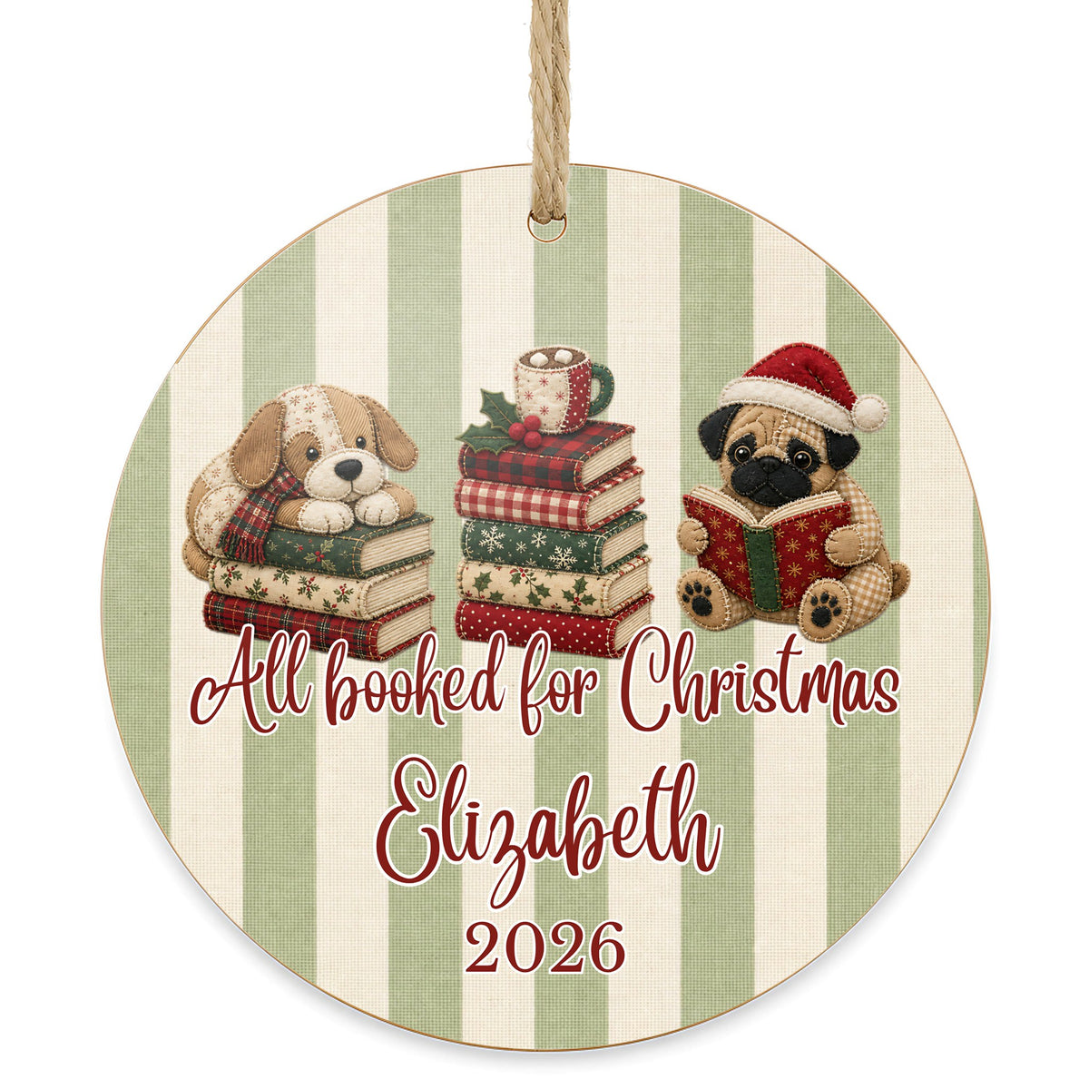 Personalized Book Lover Dog Ornament on white