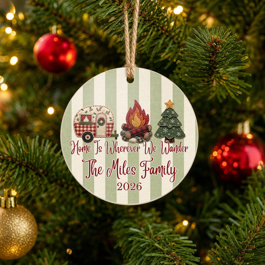 Personalized Camper Ornament on Christmas tree
