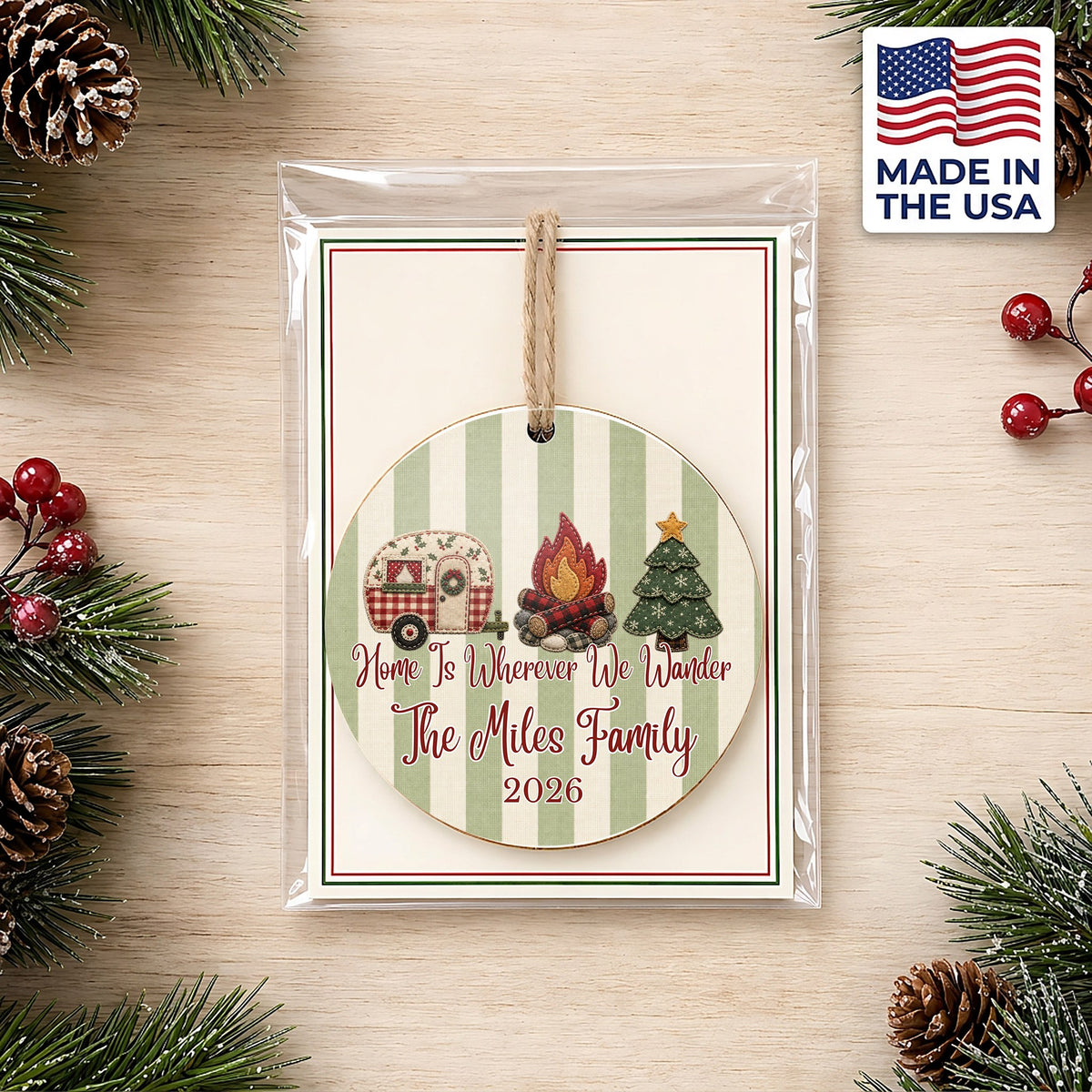 Personalized Camper Ornament in gift packaging