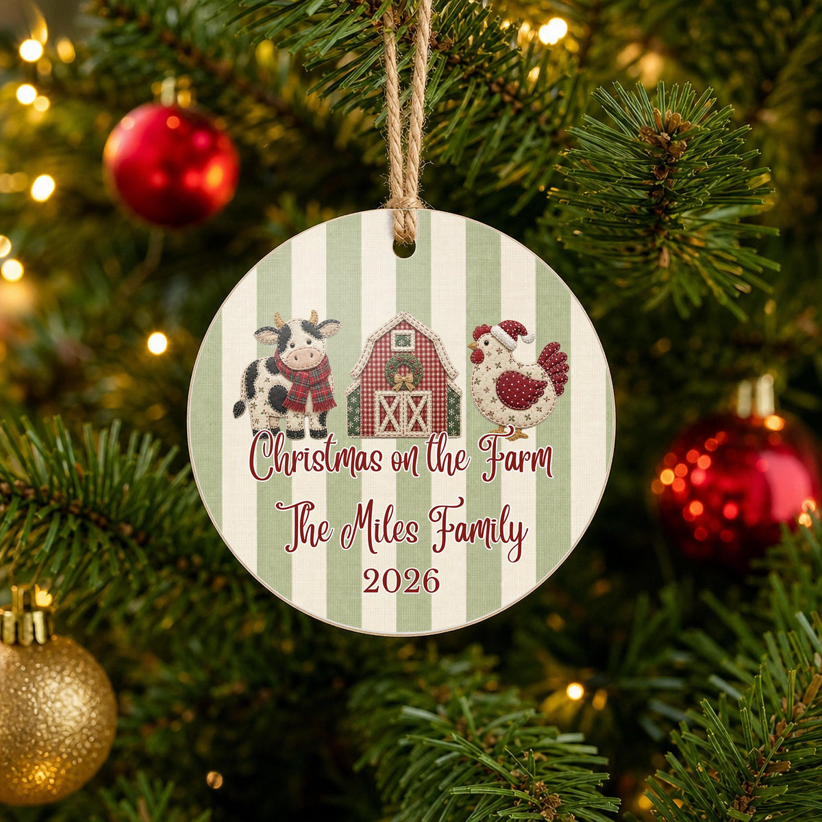 Personalized Farm Christmas Ornament on Christmas tree