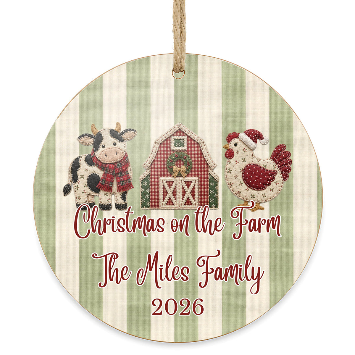 Personalized Farm Christmas Ornament on white