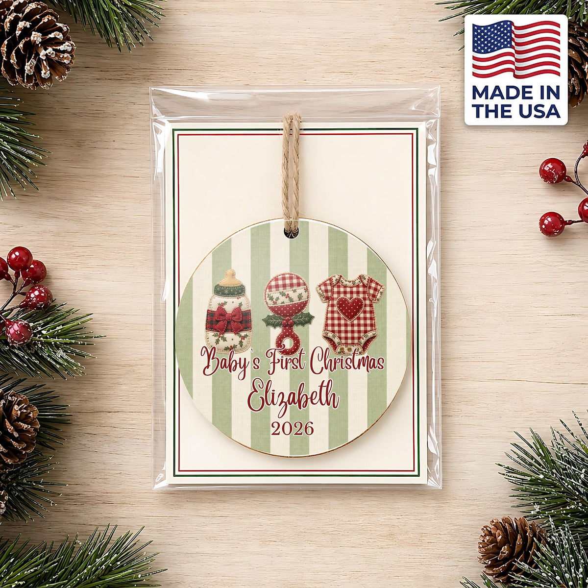 Personalized Baby's First Christmas Ornament in gift packaging