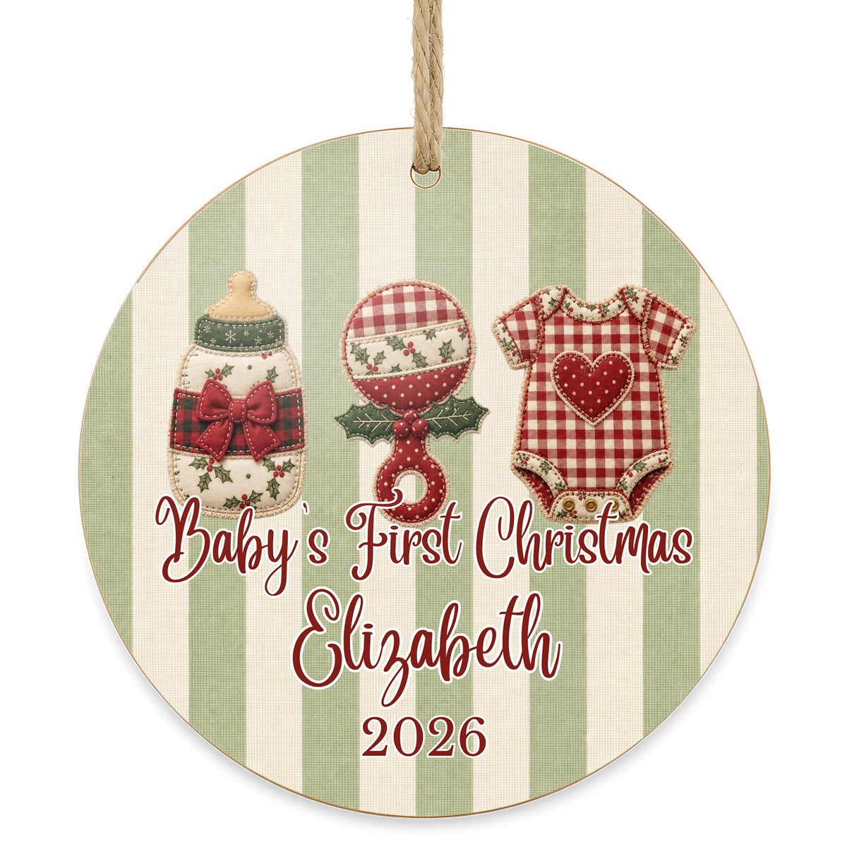 Personalized Baby's First Christmas Ornament on white