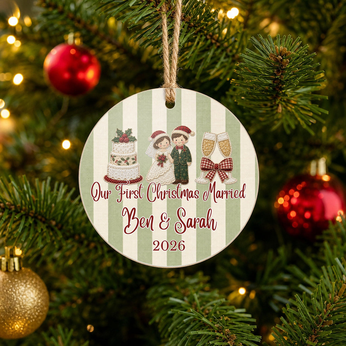 Personalized Our First Christmas Married Ornament on Christmas tree