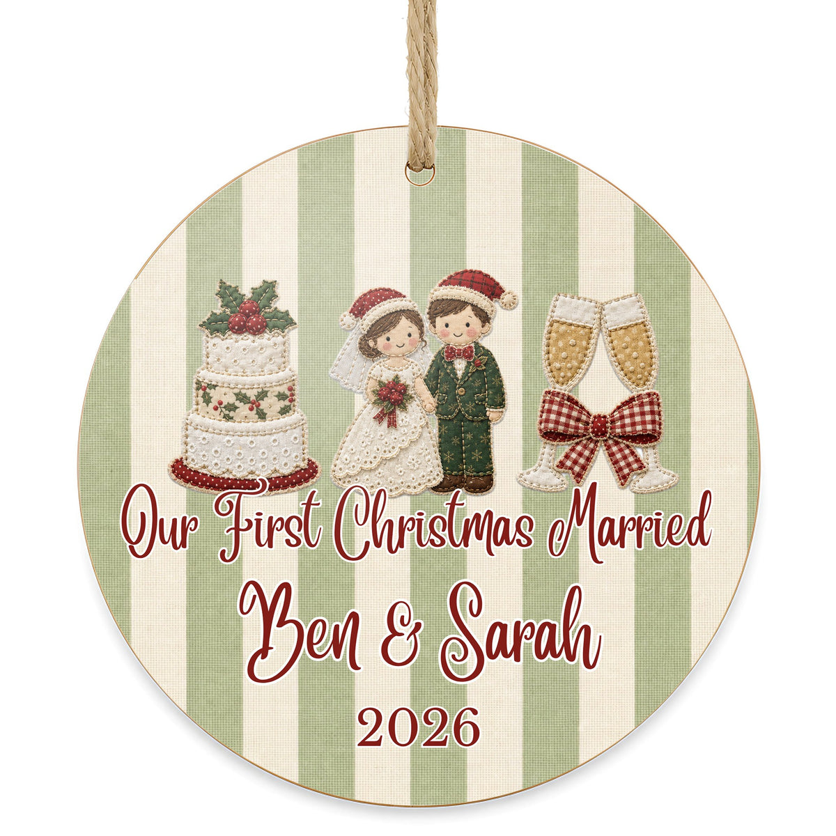Personalized Our First Christmas Married Ornament on white