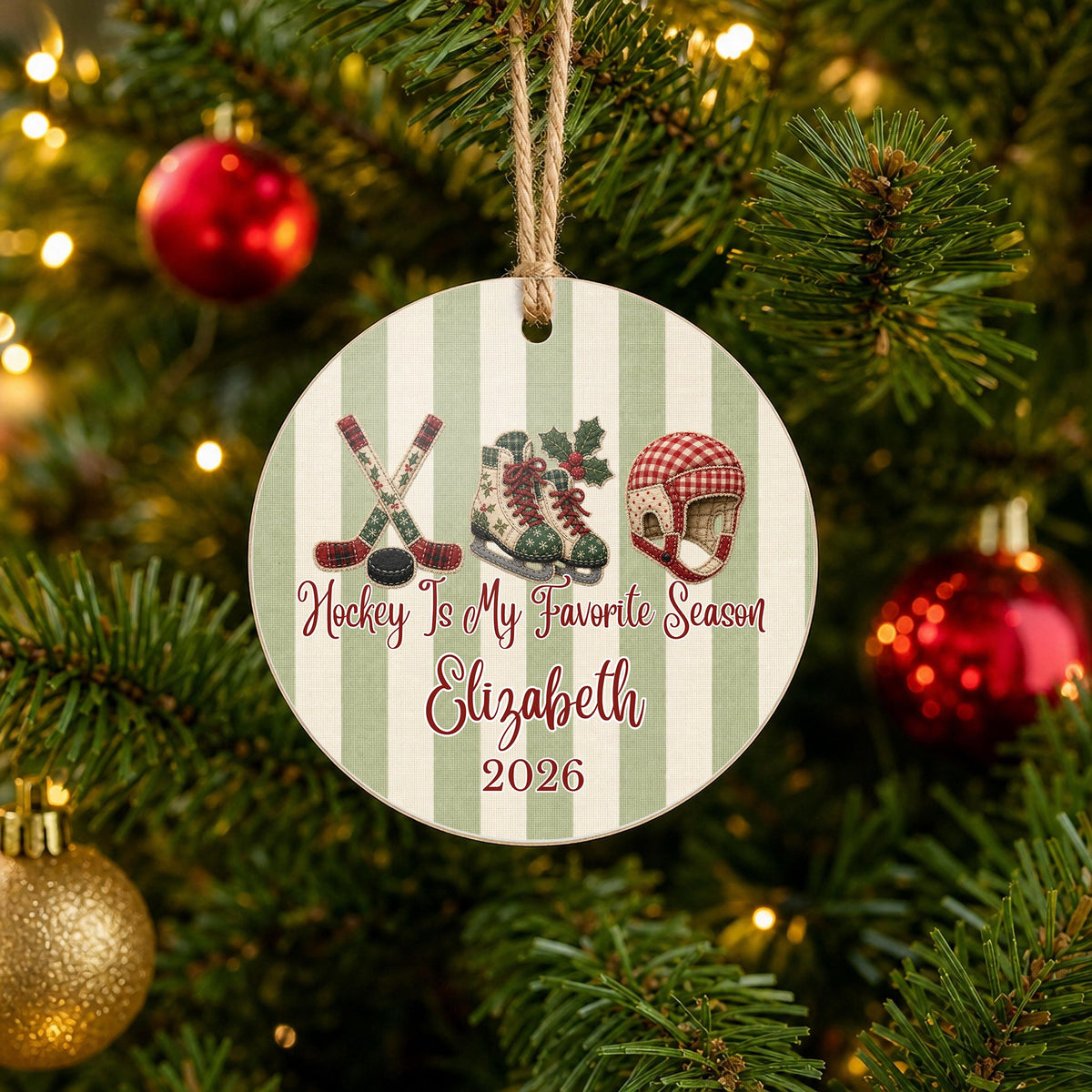 Personalized Hockey Ornament on Christmas tree