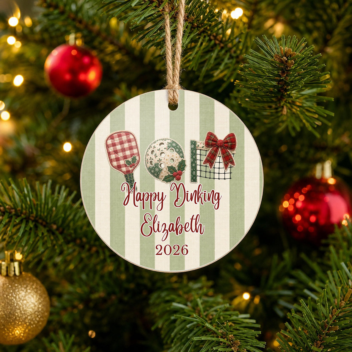 Personalized Pickleball Ornament on Christmas tree