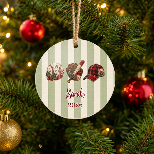 Personalized Baseball Ornament on Christmas tree