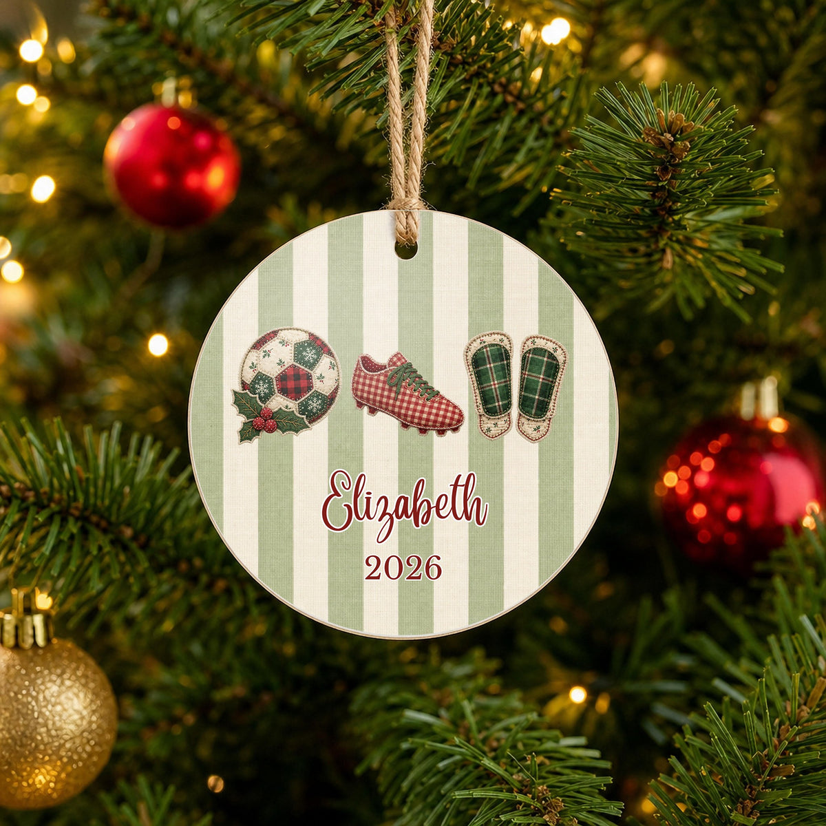 Personalized Soccer Ornament on Christmas tree