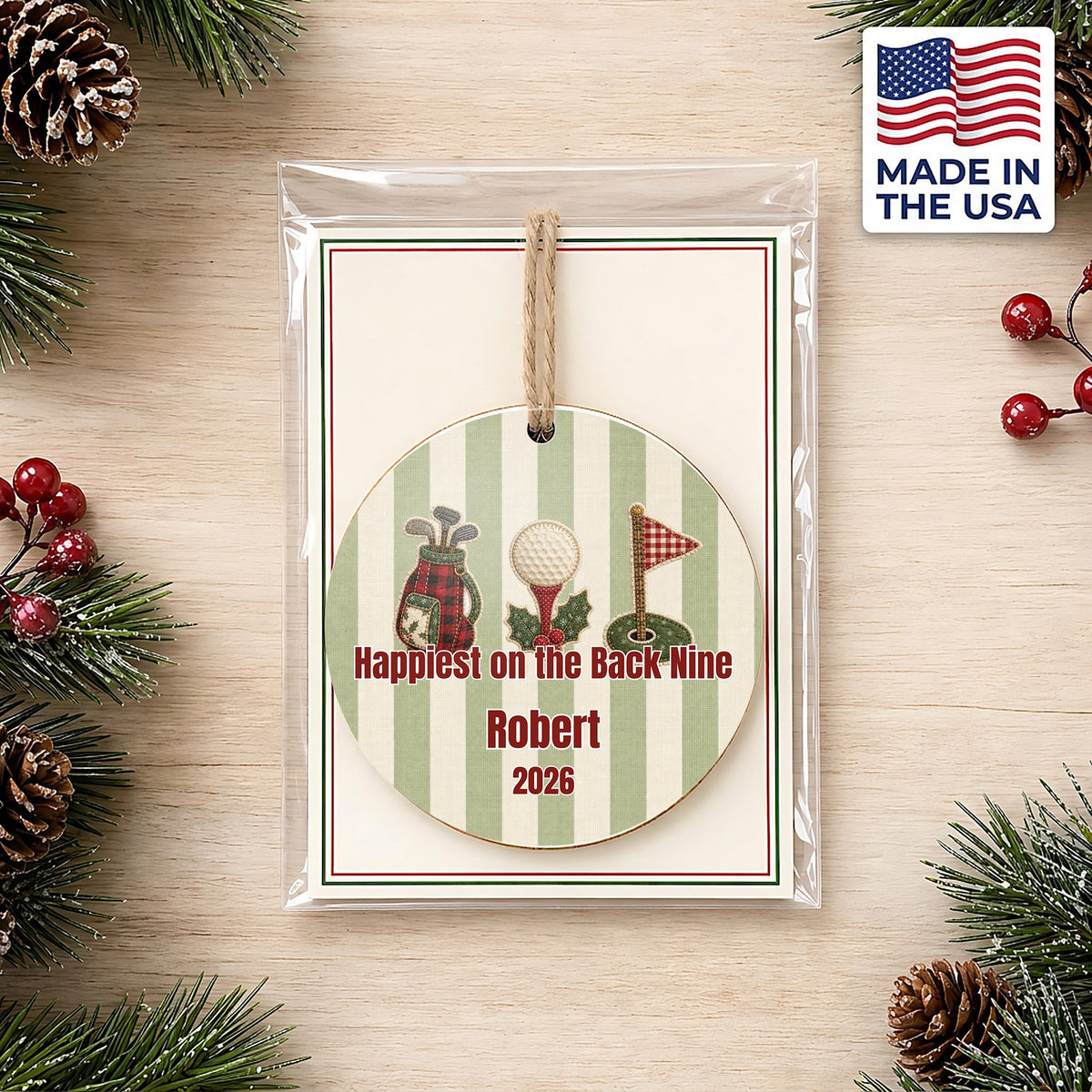 Personalized Golf Ornament in gift packaging