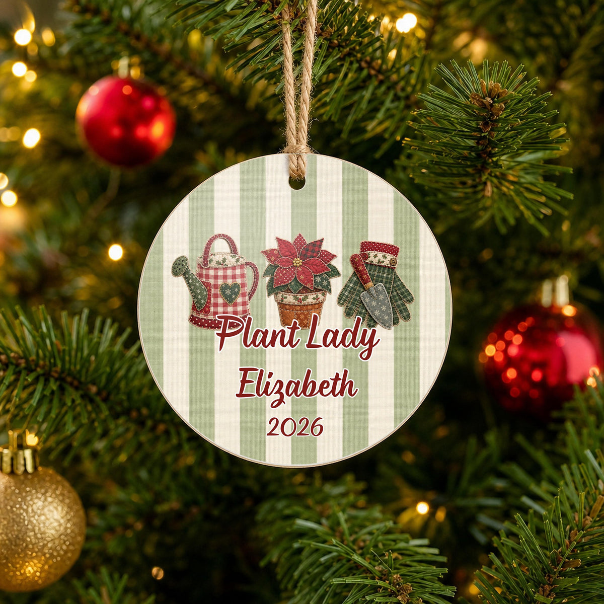 Personalized Plant Lady Ornament on Christmas tree