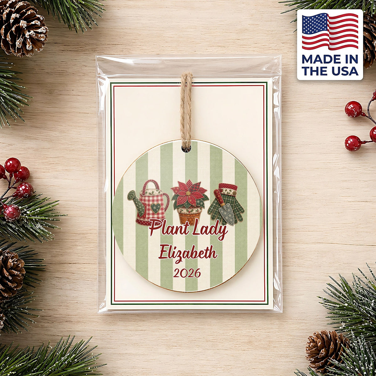 Personalized Plant Lady Ornament in gift packaging