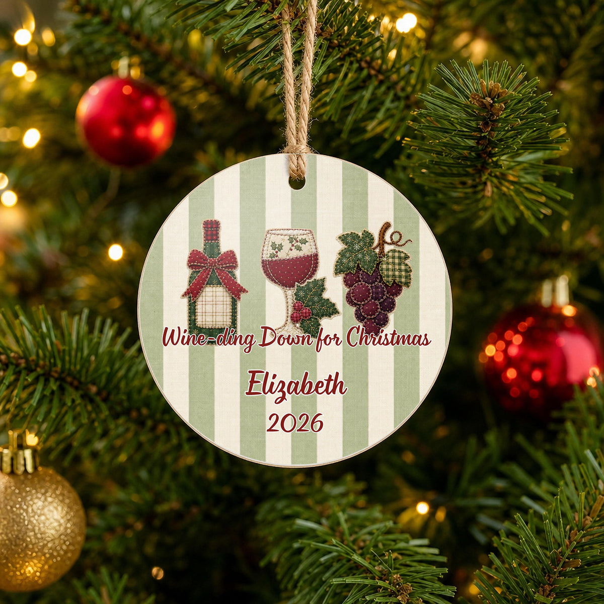 Personalized Wine Ornament on Christmas tree