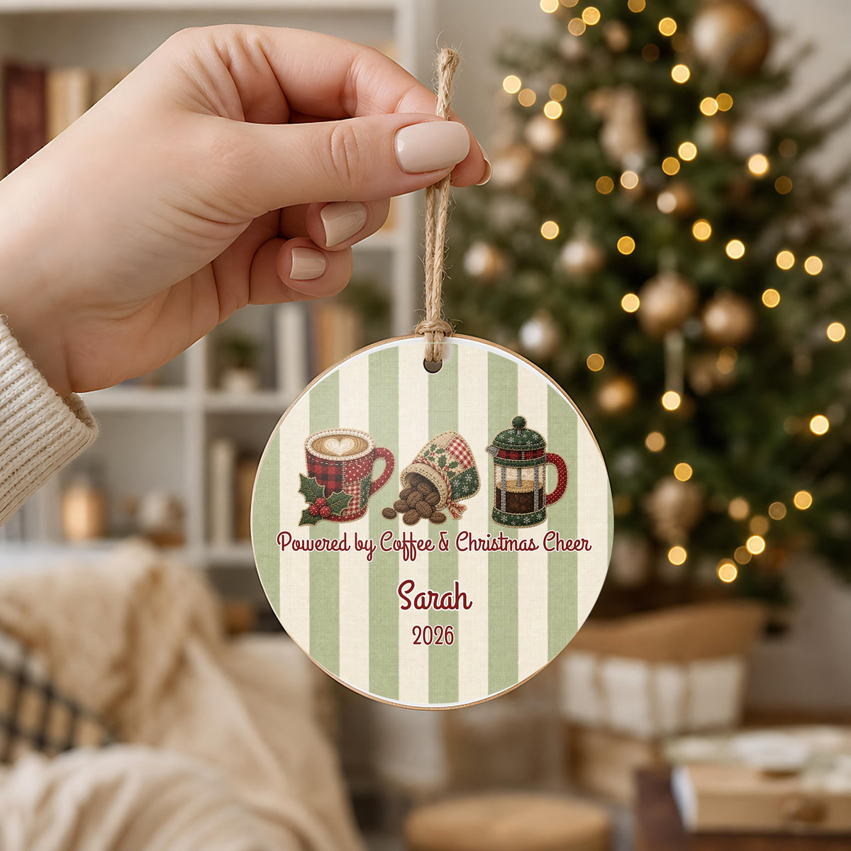 Personalized Coffee Ornament in hand