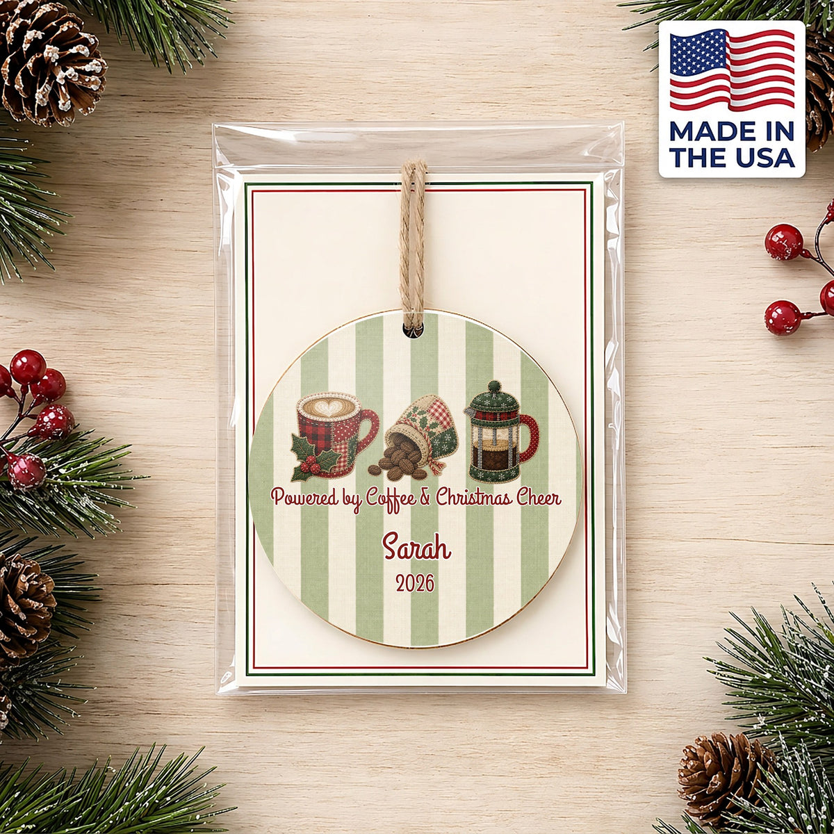 Personalized Coffee Ornament in gift packaging