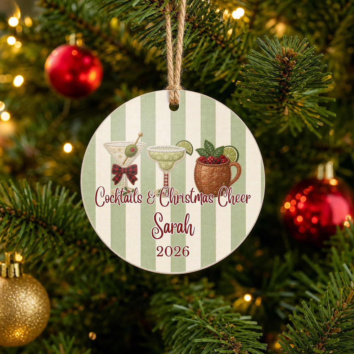 Personalized Cocktail Ornament on Christmas tree