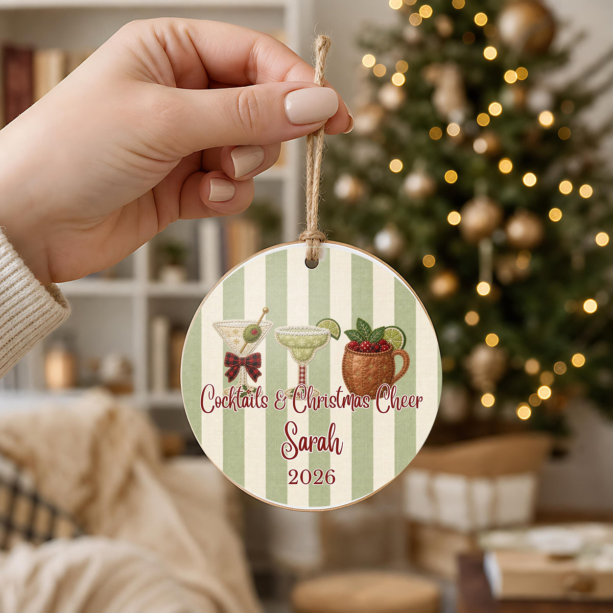 Personalized Cocktail Ornament in hand