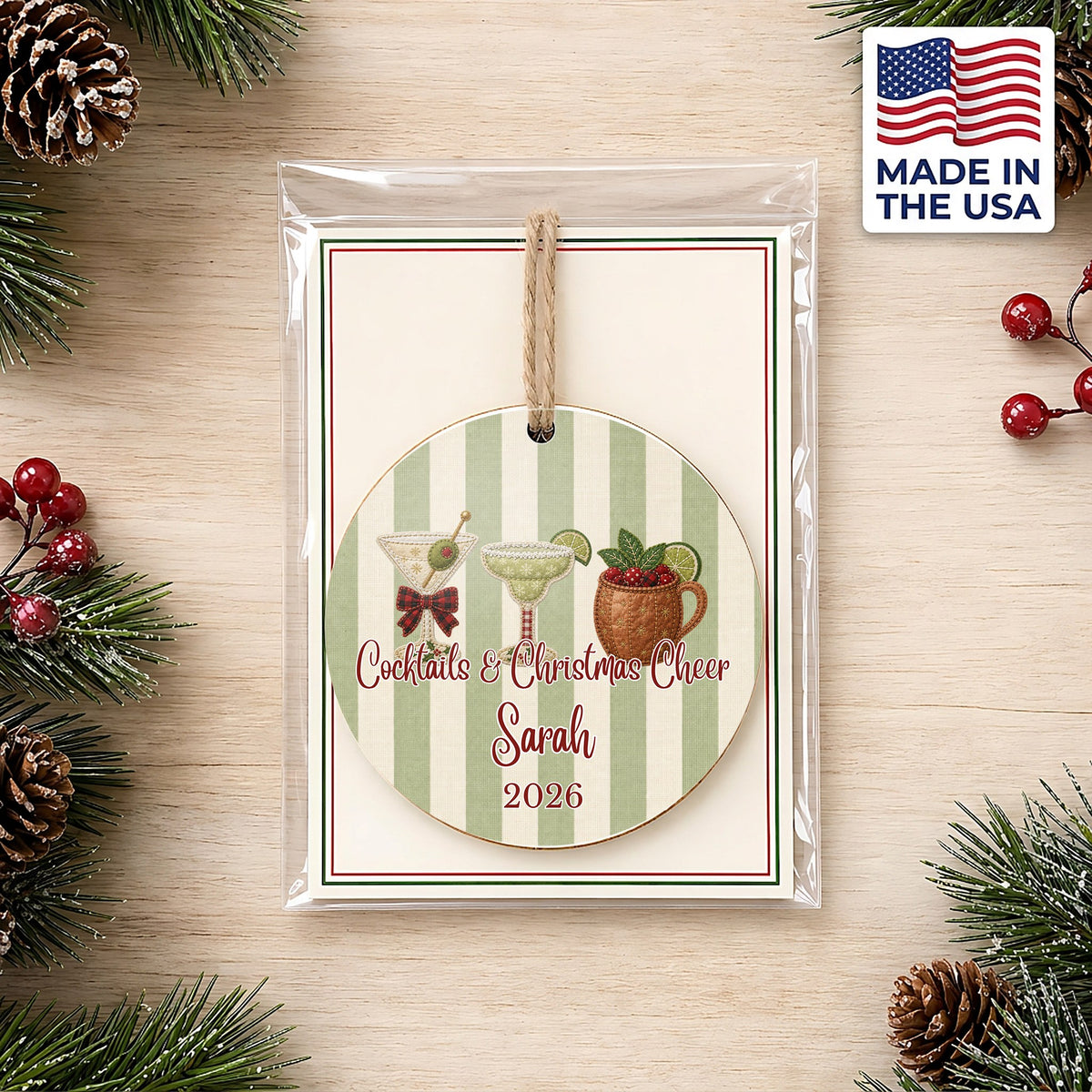 Personalized Cocktail Ornament in gift packaging