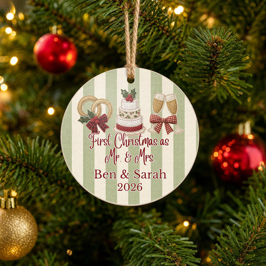 Personalized First Christmas as Mr & Mrs Ornament on Christmas tree