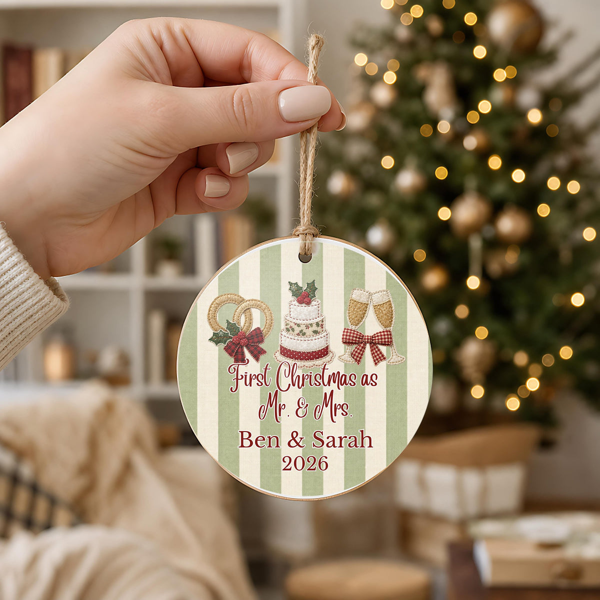 Personalized First Christmas as Mr & Mrs Ornament in hand