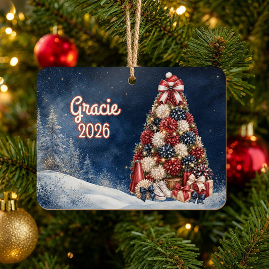 Personalized Cheer Christmas Tree Ornament on Christmas tree