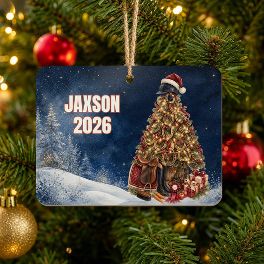Personalized Equestrian Christmas Tree Ornament on Christmas tree