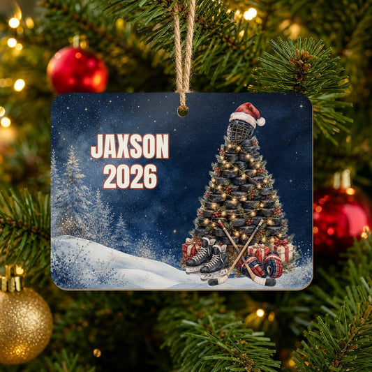 Personalized Hockey Christmas Tree Ornament on Christmas tree