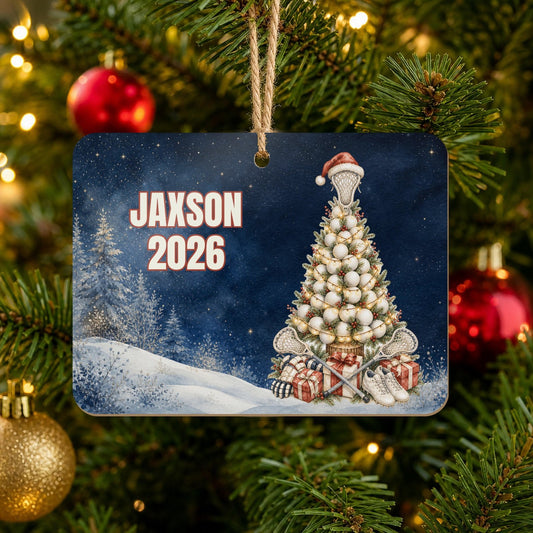 Personalized Lacrosse Christmas Tree Ornament on Christmas tree