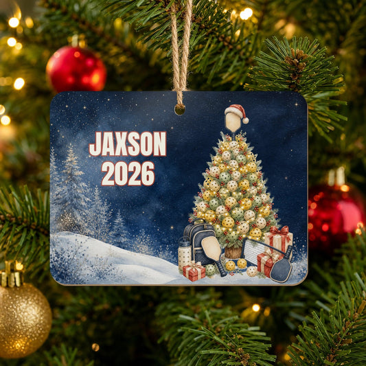 Personalized Pickleball Christmas Tree Ornament on Christmas tree
