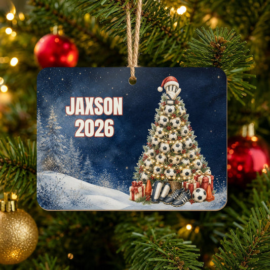 Personalized Soccer Christmas Tree Ornament on Christmas tree