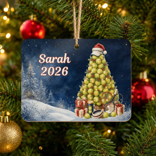 Personalized Tennis Christmas Tree Ornament on Christmas tree