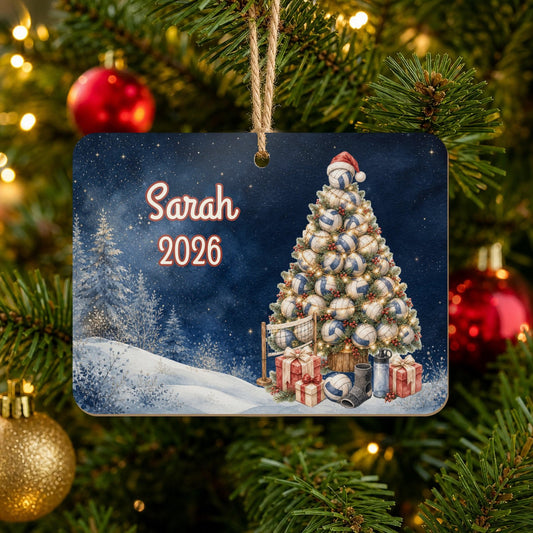 Personalized Volleyball Christmas Tree Ornament on Christmas tree