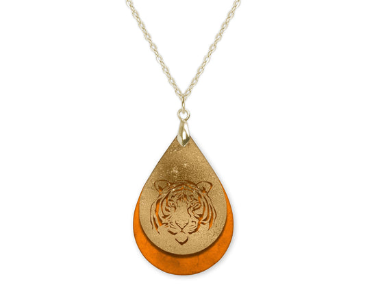 Orange Gold Tiger Game Day Teardrop Shape Necklace