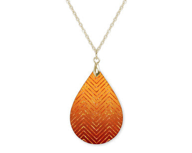 Orange Chevron Boho Teardrop Shape Necklace