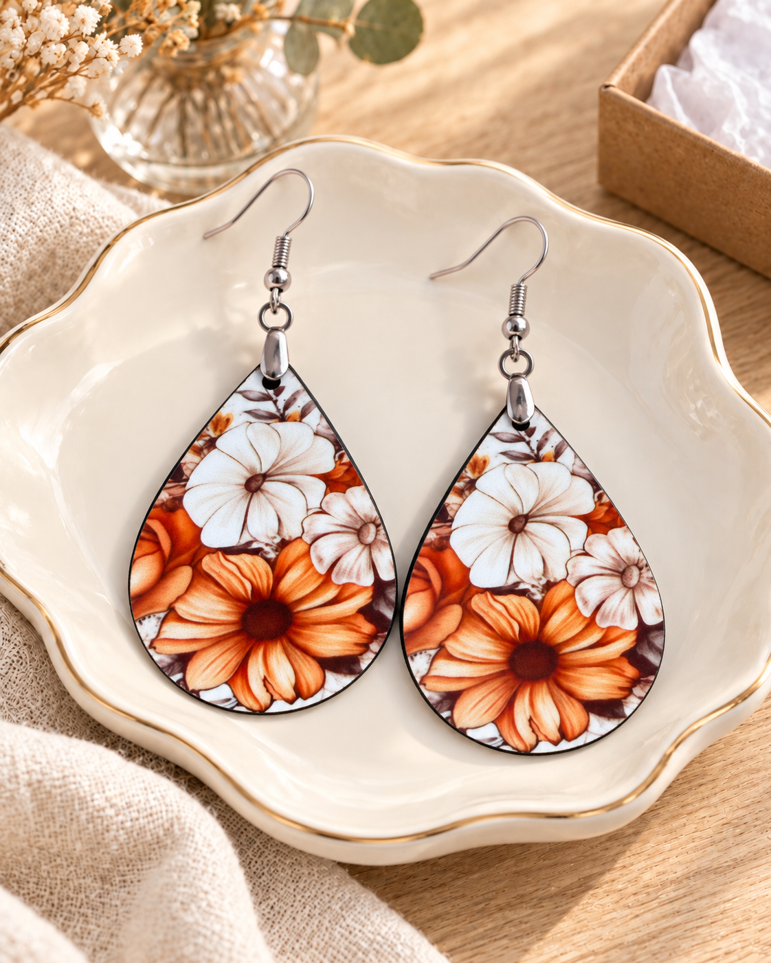 Boho Floral Teardrop Earrings – Fall Inspired
