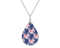 Navy Blue Pink Rose Floral Teardrop Shape Necklace